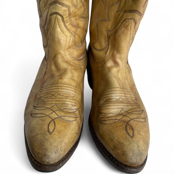 Boulet Leather Western Cowboy Boots Tan Marbled Men's 9 E - Picture 4 of 13